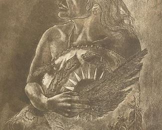 Shaman James A Rome Signed Etching litho Framed Art Lithograph Print Frame: 20 x 17in Image: 11.75 x 8.75in