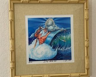 Signed Surfing Litho Frame: 17 x 16.5in