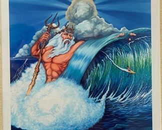 Signed Surfing Litho Frame: 17 x 16.5in