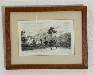 Kailua Hawaii David Warren Signed Etching Framed Art 9.75 x 12.75in HxWxD