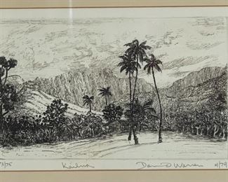 Kailua Hawaii David Warren Signed Etching Framed Art 9.75 x 12.75in HxWxD
