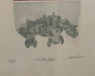 Signed The Three Graces James A Roma Native American Etching Litho Framed Art Lithograph Print Frame: 23 x 19.75Image: 12 x 8