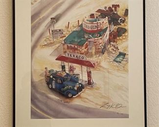 Signed Route 66 Two Guns AZ Gas Station Litho Framed Print Frame: 27.5 x 24in Image: 21.25 x 17.25in