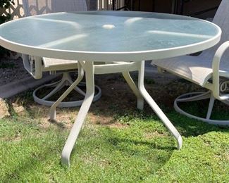 5pc Tropitone Outdoor Patio Table & Chairs Set Aluminum Sling Table: 27in H x 48in diameter