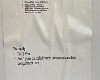 Amana Garage Fridge Refrigerator 66 x 30 x 33in HxWxD