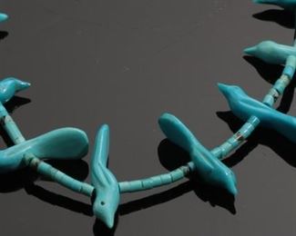 Chief Dodge Turquoise Bird Fetish Necklace 27.5in Long Bird: 1in long approx.