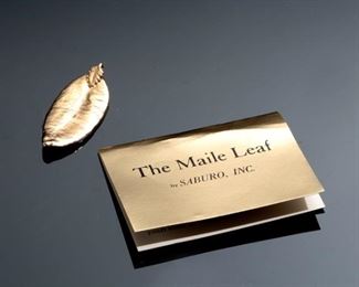 Hawaiian Maile Leaf Pendant Saburo 14k Plated 1.9x0.8in