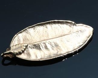 Hawaiian Maile Leaf Pendant Saburo 14k Plated 1.9x0.8in