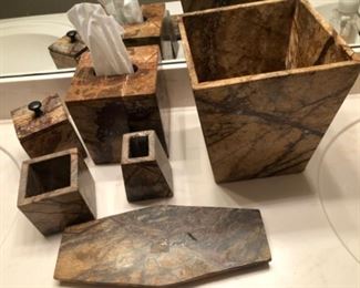 6 piece stone vanity set with matching trash can