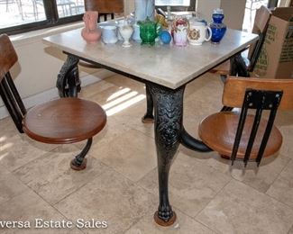 Vintage Ice Cream Parlor table with cast iron frame