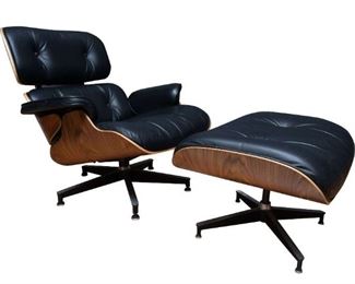 Genuine Eames Lounge Chair and Ottoman in Black Leather, Purchased for $7495
