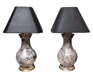 Outstanding Pair of Christopher Spitzmiller Marbled Gourd Lamps, Retail for $12,260