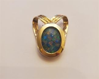 14K Mosaic Opal Omega Pendant 5.0 Grams