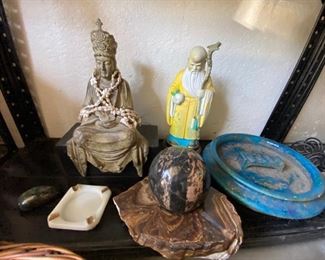 Vintage Ashtray, Stones and Asian Figurines