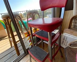 Vintage Red Kitchen Chair with Step Ladder