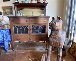 Antique Buffet and Wood Trojan Horse