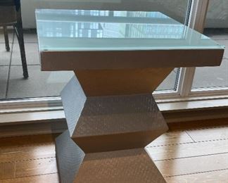 103 Square Glass Top End Table With Silver Painted Pedestal
