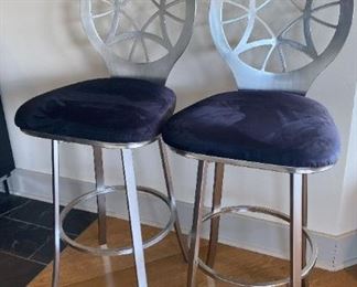 110 Brushed Nickel Laser Cut Round Back Memory Swivel Bar Stools