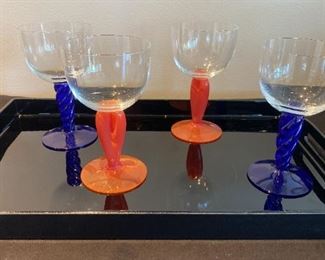 139 Kosta Boda Wine Glasses On Black Lacquer Tray