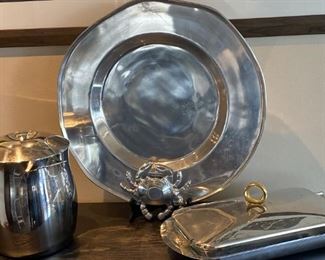 188 Pewter Crab Tray Silver Plate Ice Bucket