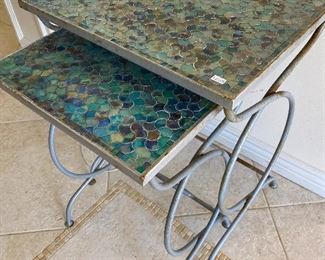 MOSIAC GLASS TOP NESTING TABLES. $60 pair.