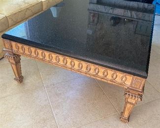 KREISS black marble top coffee table. Retail $5000. Estate sale sacrifice price $750.