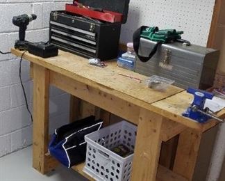 Work table with assorted tools