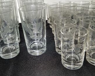 1960s barware, etched glassware, large set