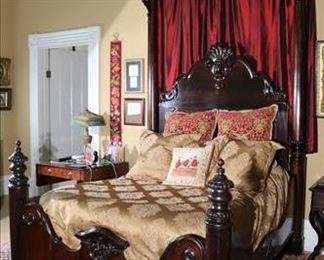 065 - Fantastic Rosewood rococo C. Lee half tester plantation bed with carved crown and finials, ca. 1855, 11 ft. 2 in. T, 83 in. L, 71 in. W.