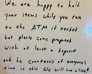 No big deal if you need to run to an ATM…. We are in a very retail area and there are lots nearby.