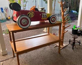 Kid height wooden tables.