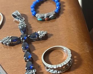 Gorgeous blue stones cross in Sterling Silver 