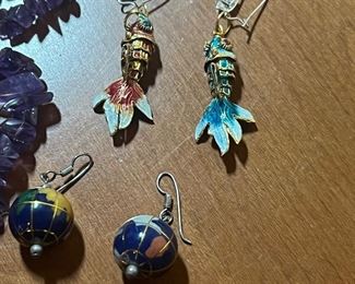 Ear globes. Fantastic cloisonné coy fish earrings.