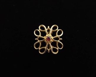 10k Yellow Gold Ruby Flower Brooch
