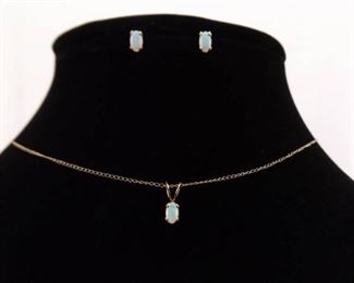 14k Yellow Gold Opal Pendant, Necklace, and Earring Set
