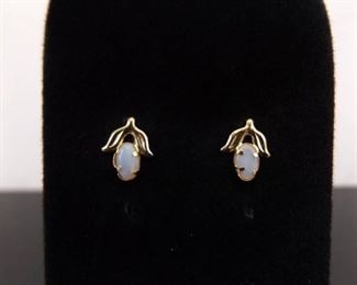 14k Yellow Gold Opal Post Flower Earrings
