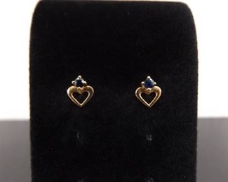 14k Yellow Gold Sapphire Heart Post Earrings
