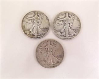 3 Walking Liberty Half Dollars
