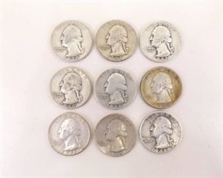 9 - 1940's Silver Washington Quarters
