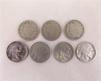 7 Liberty Head and Buffalo Nickels
