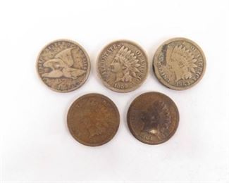 5 - 1850's and 60's Indian Head Pennies
