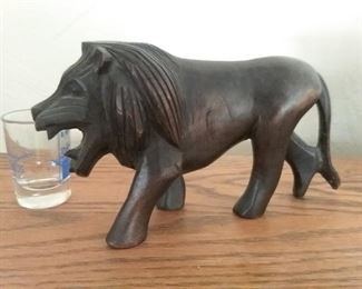 Carved wood lion.