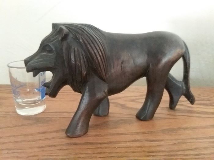 Carved wood lion.