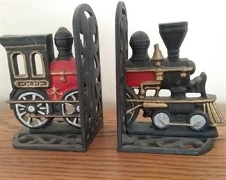 cast metal train bookends