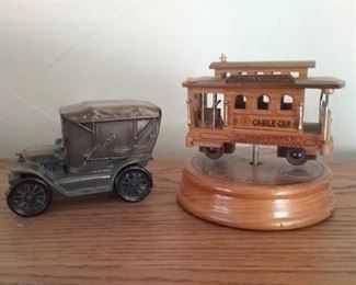 metal bank & train car music box