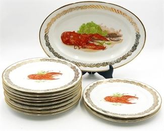Fabulous Limoges stamped lobster dinner plates with matching oval platter.