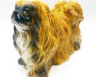 Fun 1960s Italian stamped terra cotta glazed painted Shih-Tuz dog. Almost life size approx 10.5 tall x 15 long x 8 deep. Great condition!