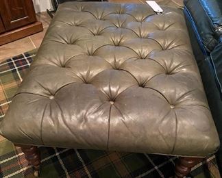 Tufted leather ottoman bench with solid wood legs and brass casters. Also can be used as a coffee table just put a tray on it! 