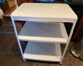 Vintage mid century enamel cart on wheels