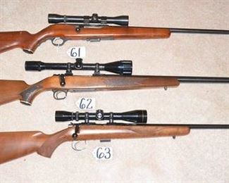 # 61. Mossberg Mod 640K w/scope semi auto 22 mag cal
# 62. Mossberg heavy barrel bolt action w/Bushnell scope 243 Win cal
# 63. CZ Mod 452 American w/scope 17 HMR cal